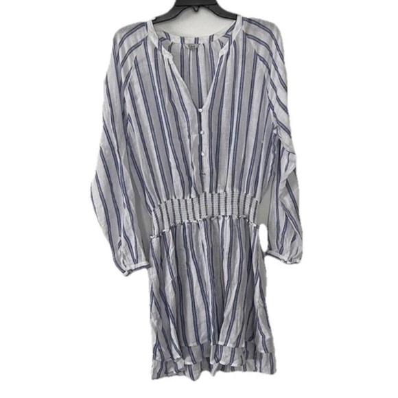 RAILS Jasmine Stripe Smocked Waist V-Neck Linen Blend Dress Large - Picture 2 of 8